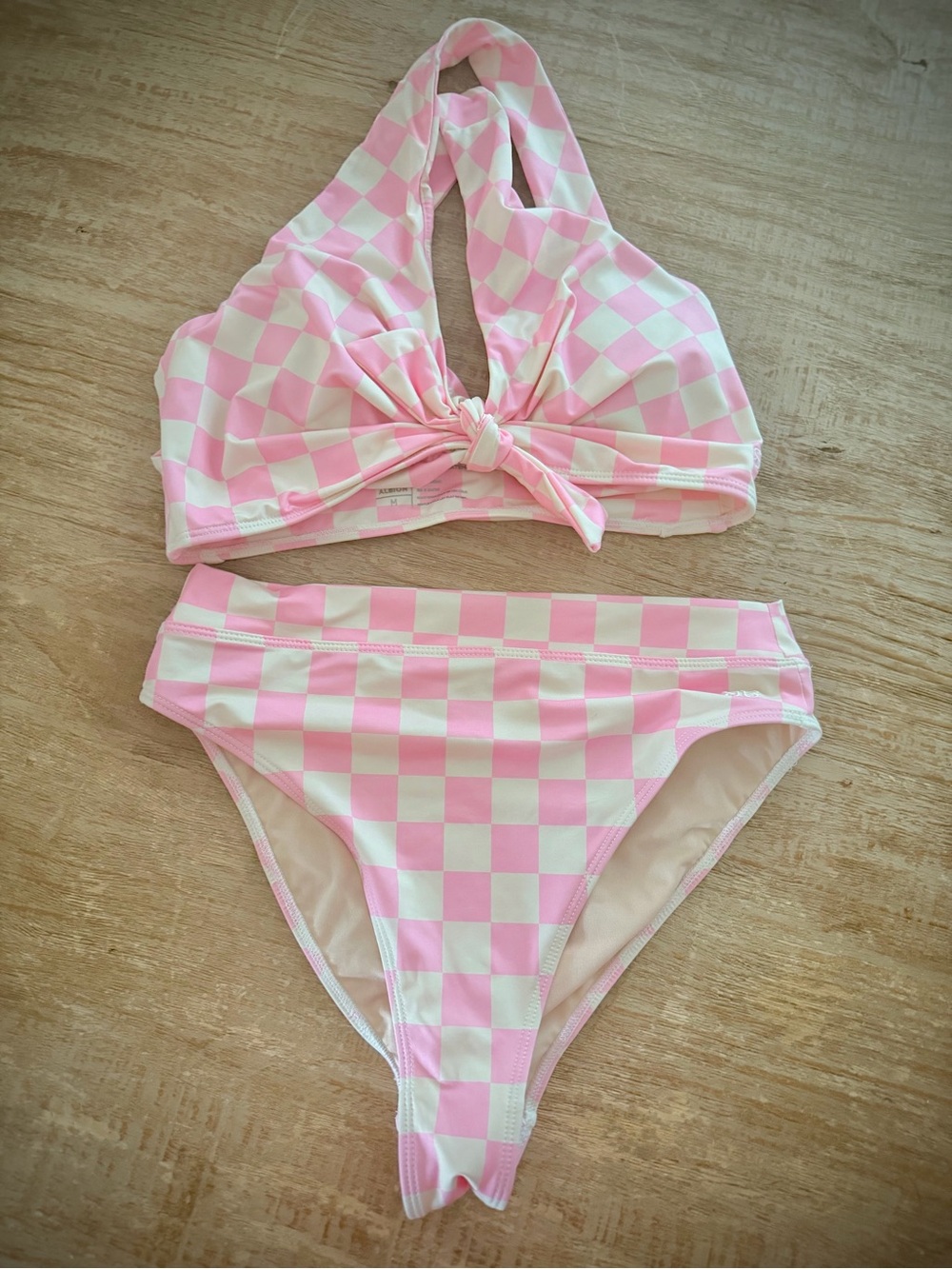 Pink Checkerboard Halter Bikini Set